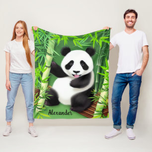 Cute Panda In A Bamboo Forest Fleece Blanket