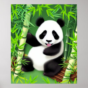 Cute Panda In A Bamboo Forest Poster