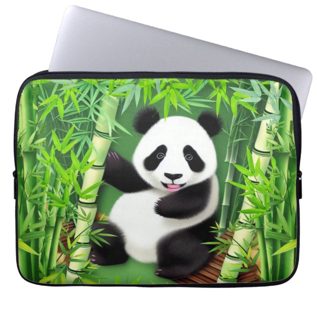 Cute Panda In Bamboo Forest Laptop Sleeve (Front)