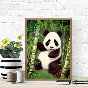 Cute Panda In Bamboo Forest Poster