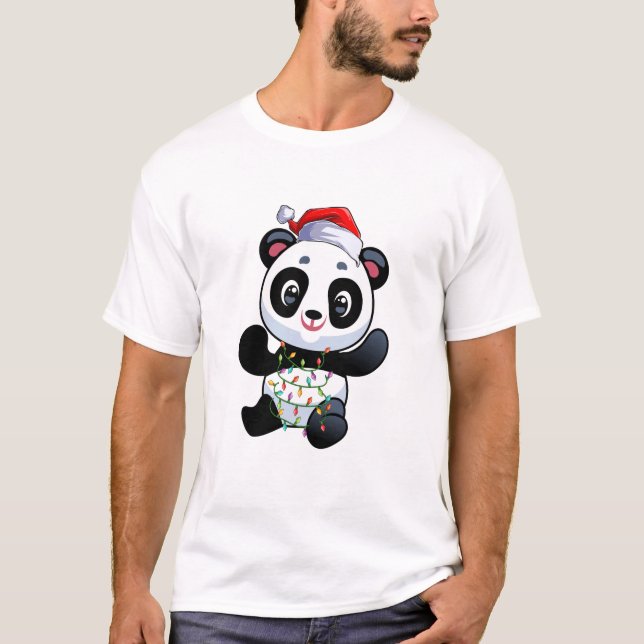 Cute Panda in christmas lights Men T-Shirt (Front)