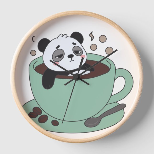 Cute Panda In Coffee Cup Coffee Lover Gift Clock (Front)