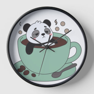 Cute Panda In Coffee Cup Coffee Lover Gift Clock