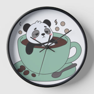 Cute Panda In Coffee Cup Coffee Lover Gift Clock