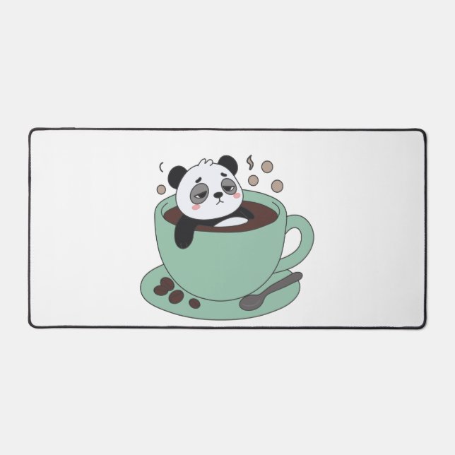 Cute Panda In Coffee Cup Coffee Lover Gift Desk Mat (Front)