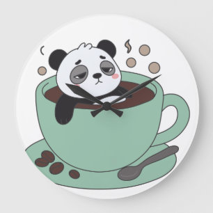 Cute Panda In Coffee Cup Coffee Lover Gift Large Clock