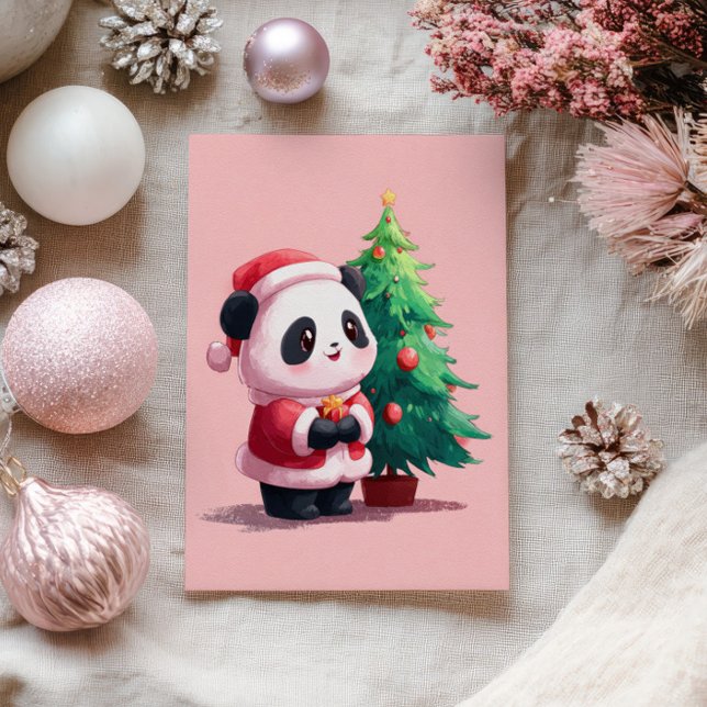 Cute Panda in Santa Costume Watercolor Christmas  Postcard (Creator Uploaded)