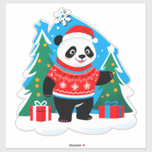 Cute Panda In Santa Hat And Christmas Sweater
