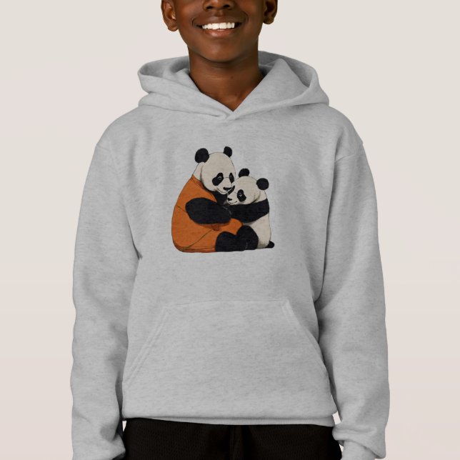 Cute Panda Love Cuddling Kids Pullover Hoodie (Front)