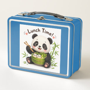 Cute Panda "Lunch Time!" Chopsticks Bamboo Kawaii  Metal Lunch Box