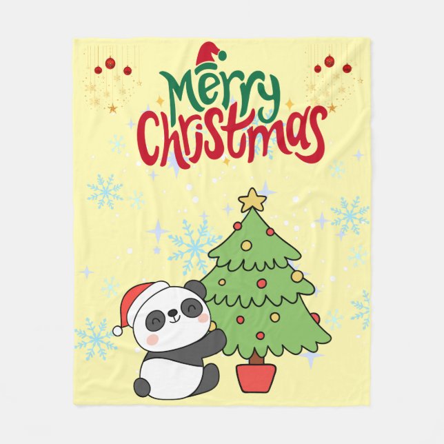 cute panda merry Christmas blanket (Front)