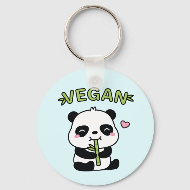 Cute Panda Munching Bamboo Vegan Key Ring (Front)