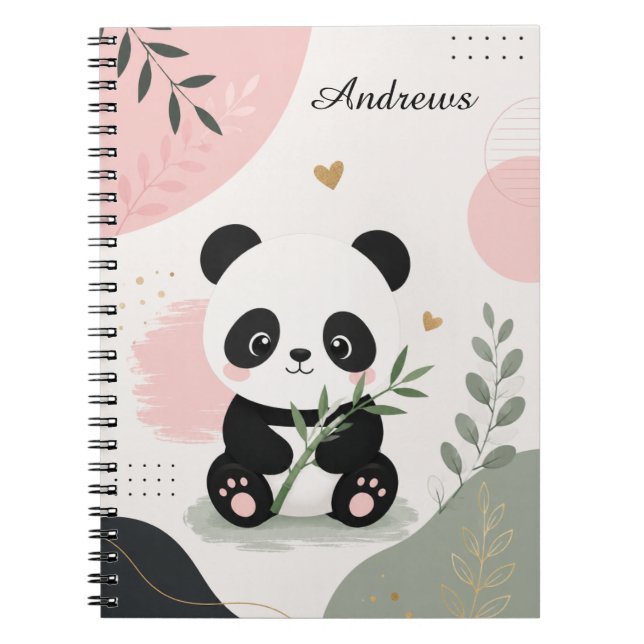 Cute Panda Name Pink Sage Bamboo Notebook (Front)