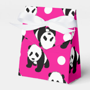 Cute Panda; Neon Pink, Black & White Polka Dots Favour Box