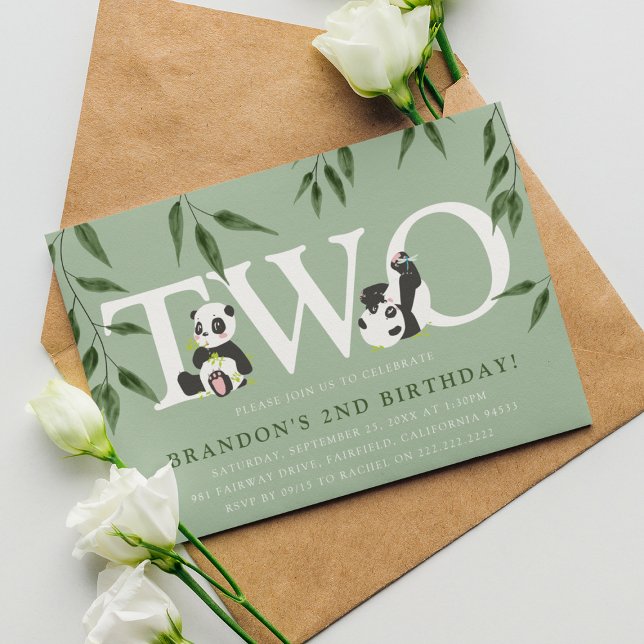 Cute Panda Neutral 2nd Birthday Party Invitation (Creator Uploaded)