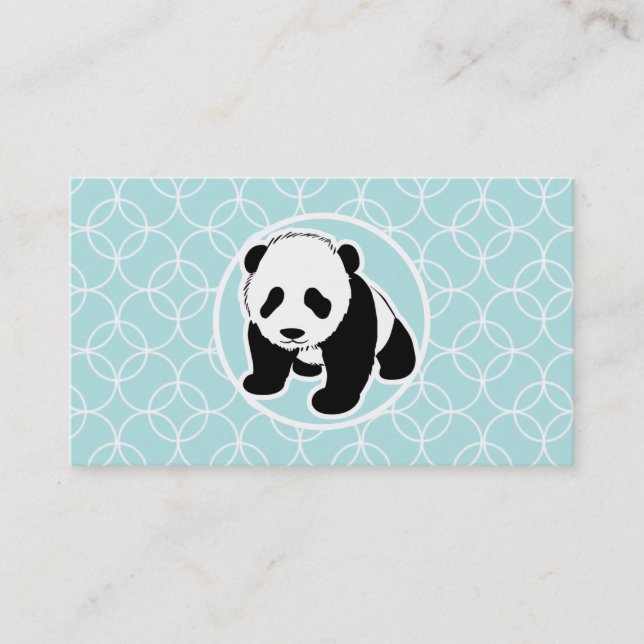 Cute Panda on Baby Blue Circles Business Card (Front)