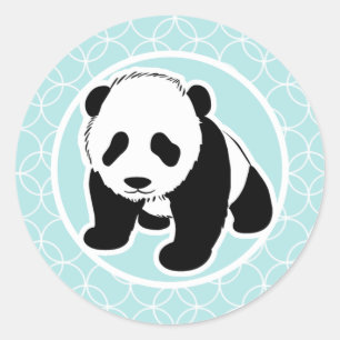 Cute Panda on Baby Blue Circles Classic Round Sticker