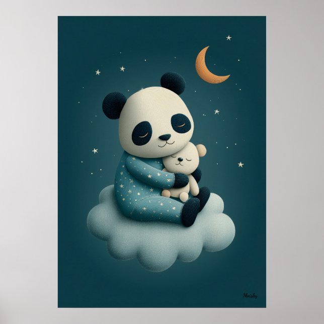 Cute Panda on Cloud Nursery Bedtime Poster (Front)