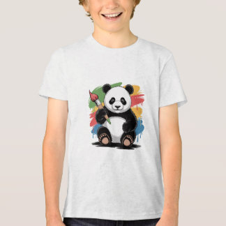 Cute Panda Painting Cartoon Art Colourful Backgrou Tri-Blend Shirt
