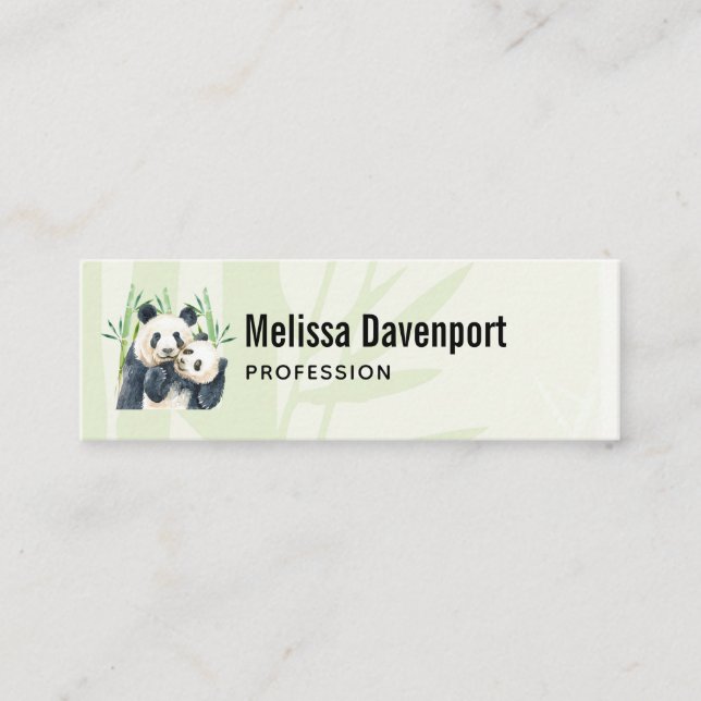 Cute Panda Pair & Bamboo Watercolor Mini Business Card (Front)