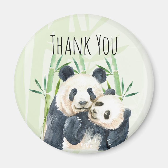 Cute Panda Pair & Bamboo Watercolor Thank You Magnet (Front)