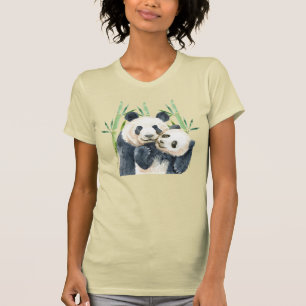 Cute Panda Pair in Bamboo Watercolor T-Shirt