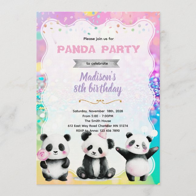 Cute panda party invitation (Front)