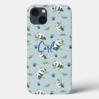 Cute Panda Pattern Personalised Name iPhone 13 Case