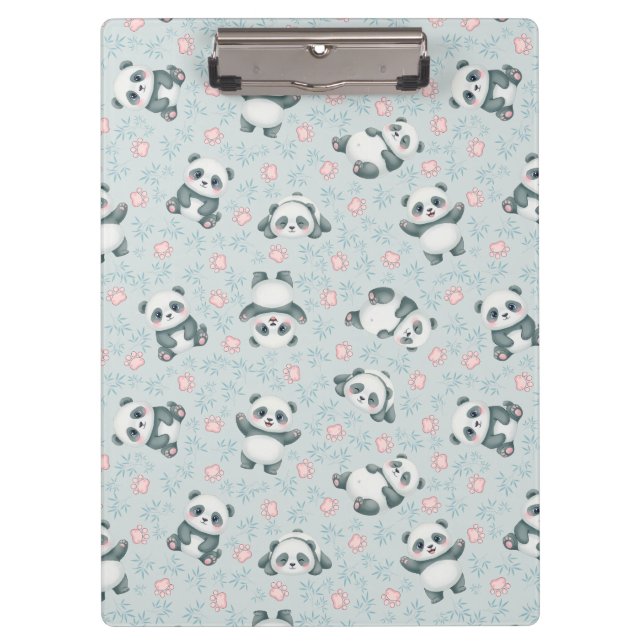 Cute Panda Paws and Bamboo Seamless Pattern Clipboard (Front)