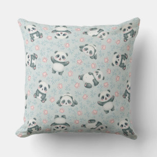 Cute Panda Paws and Bamboo Seamless Pattern Cushion
