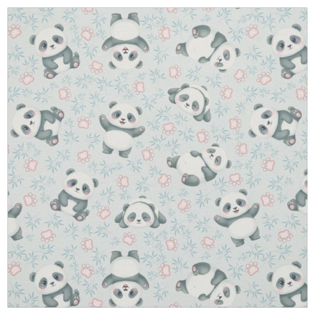 Cute Panda Paws and Bamboo Seamless Pattern Fabric (Swatch)