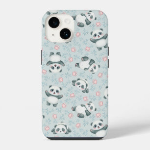 Cute Panda Paws and Bamboo Seamless Pattern iPhone 14 Case