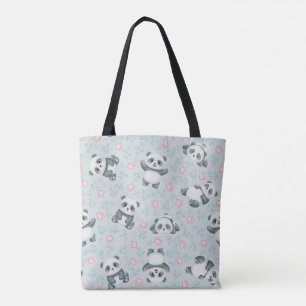 Cute Panda Paws and Bamboo Seamless Pattern Tote Bag