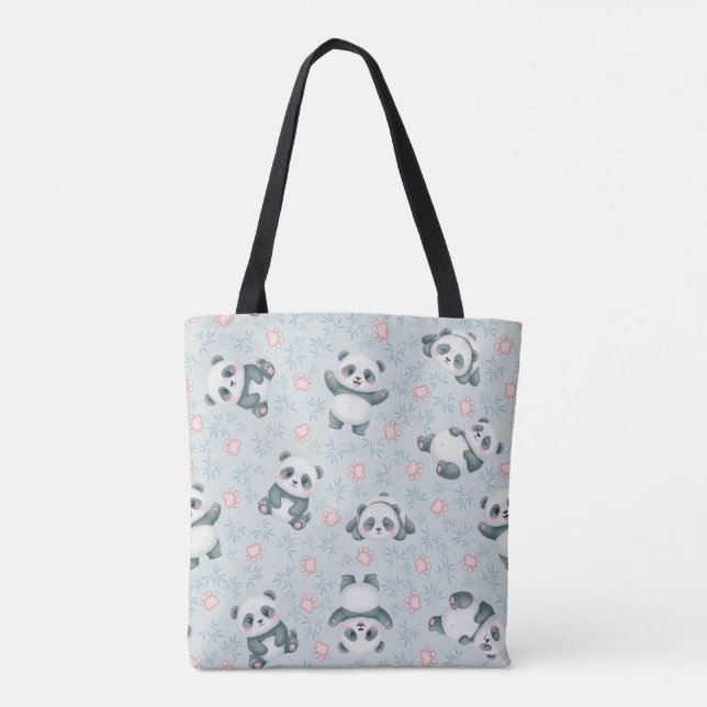 Cute Panda Paws and Bamboo Seamless Pattern Tote Bag (Back)