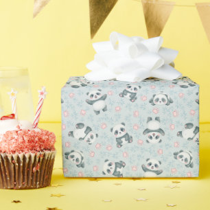 Cute Panda Paws and Bamboo Seamless Pattern Wrapping Paper