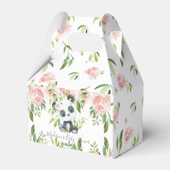 Cute Panda Pink Floral Bamboo Baby Shower Birthday Favour Box (Front Side)