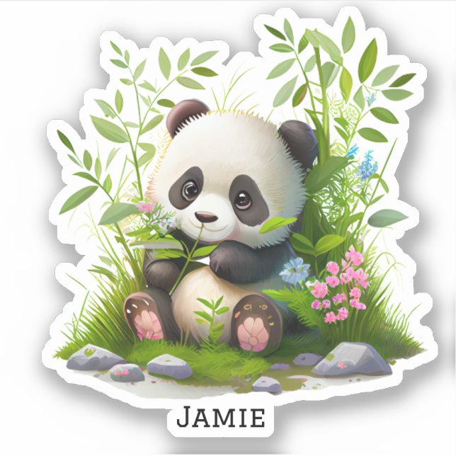 Cute Panda Pink Flowers Bamboo Custom Cut Vinyl (Front)