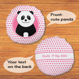 Cute panda pink spots name on back round cushion