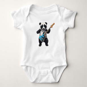 Cute Panda Playing Guitar, Music Panda Lovers Baby Bodysuit