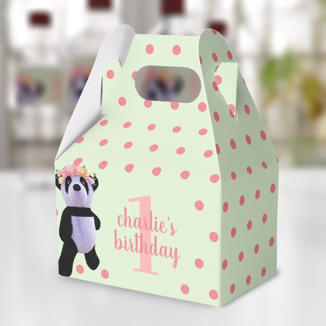 Cute Panda Polka Dot Birthday Party Favour Boxes (Just add your name and birthday age to this cute panda favor box)