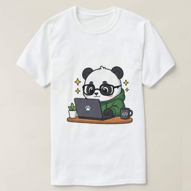 Cute Panda Programmer Coding Laptop | Kawaii Coder T-Shirt (Design Front)