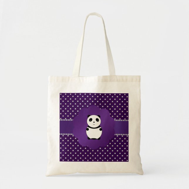 Cute panda purple diamonds tote bag (Front)