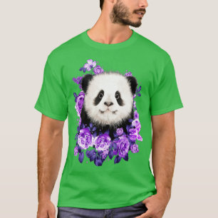 Cute Panda Purple Flowers Panda Lovers Gift  T-Shirt
