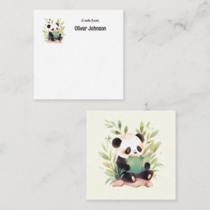 Cute Panda Reading A Book Name Card