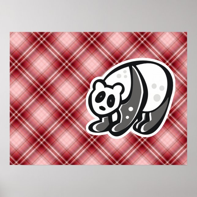 Cute Panda; Red Plaid Poster (Front)