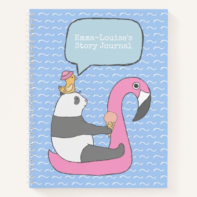 Cute Panda Riding a Flamingo Float Story Journal (Front)