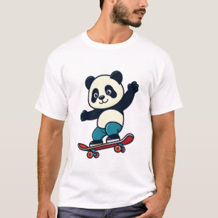 Cute Panda Riding Skateboard Cartoon Animal Mascot T-Shirt