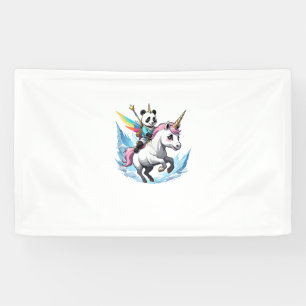 Cute Panda Riding Unicorn Girls Kids Women Rainbow Banner