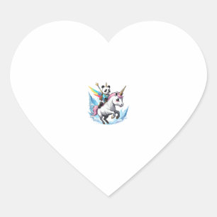 Cute Panda Riding Unicorn Girls Kids Women Rainbow Heart Sticker