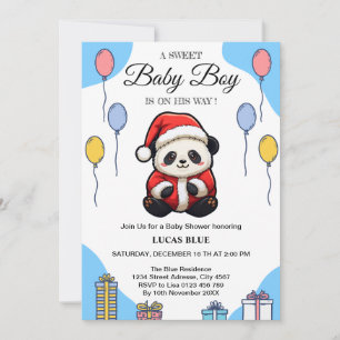 Cute Panda Santa Claus Boy Baby Shower Invitation